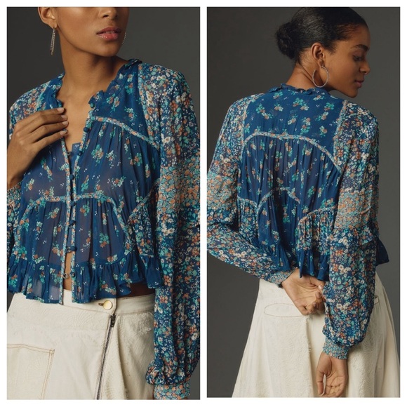 NWT Anthropologie Sheer Babydoll Blouse - Picture 2 of 7